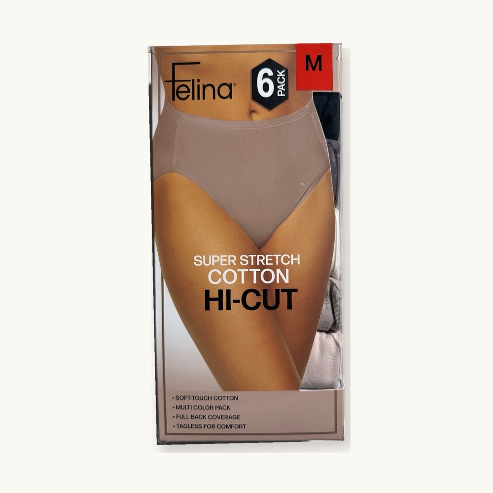 Felina Super Stretch Cotton Hi-Cut Panties 6-Pack Multi Color C7290 Medium